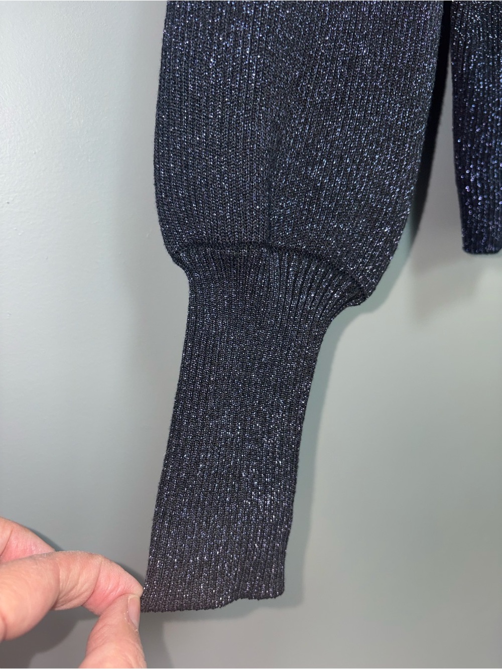 Carmen Marc Valvo Black & Dark Blue Metallic Shimmer Ribbed Turtleneck Size XS - Picture 4 of 8